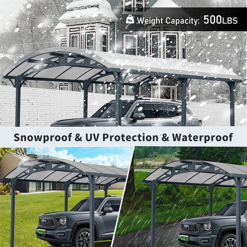 Outdoor Carport,12 FT * 16 FT* 8 FT Arch Carport with Aluminum Frame