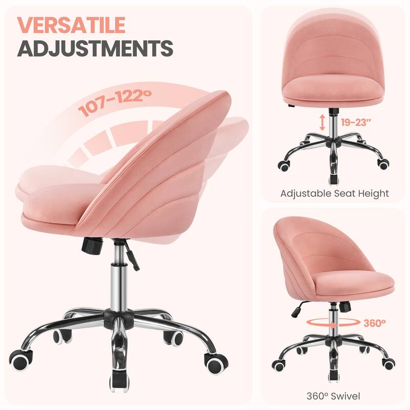 Yaheetech Modern Velvet Armless Desk Chair Office Chair for Bedroom, Home Office