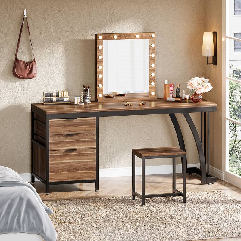 59" Large Vanity Desk with 3 Reversible Drawers, Chic Makeup Dressing Table Vanity Station for Women Girls Bedroom