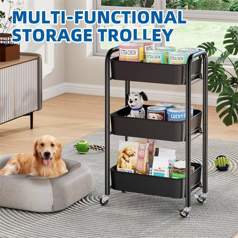 3 Tier Rolling Metal Storage Organizer Mobile Utility Cart Kitchen - 11.14"D x 17.32"W x 29.72"H