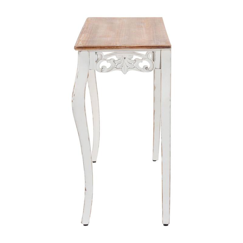 Riquin Distressed Wood Console Table - Carved Wood Accent Table with Floral Motif and Two-Tone Finishing