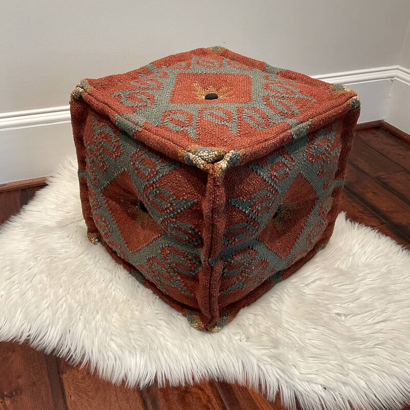 HERAT ORIENTAL Handmade Wool and Jute Upholstered Pouf