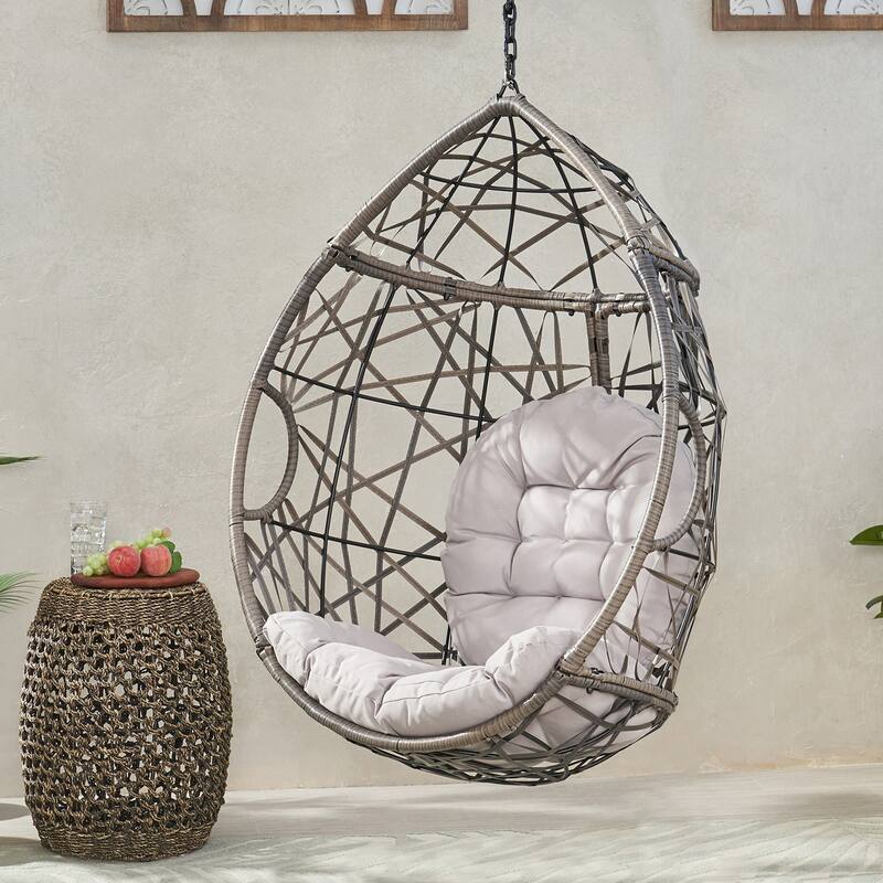 Cayuse Wicker Outdoor Hanging Egg Chair (Stand Not Included) by Christopher Knight Home - Gray