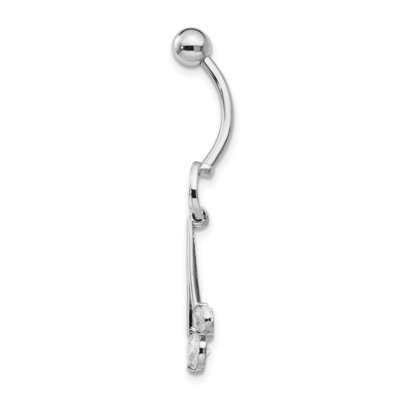 Curata Solid 10k White Gold with Dangly Cubic Zirconia Belly Ring Dangle (7mm x 40mm)