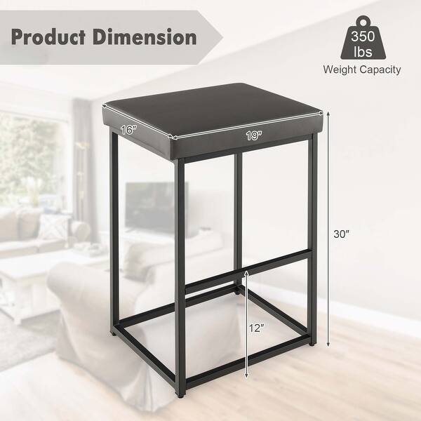 dimension image slide 1 of 2, Costway 30" Barstools Set of 2 Upholstered Bar Height Chairs PU - See Details