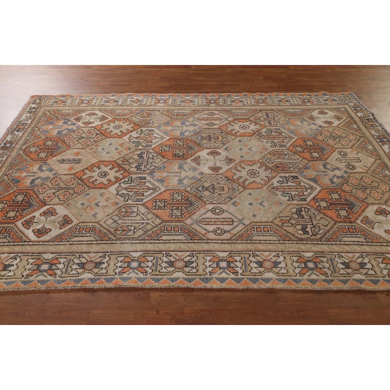Orange Bakhtiari Persian Vintage Area Rug Handmade Wool Carpet - 6'4" x 9'3"