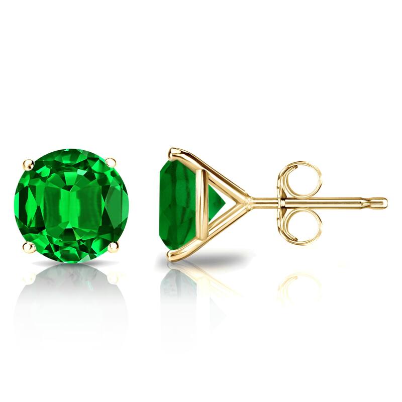 Auriya 14k Gold Lab Grown Gemstone Green Emerald Stud Earrings Round 0.25 to 5.00 ct. tw. 4-Prong Martini Push-Back - 1.75ct tgw. - Yellow
