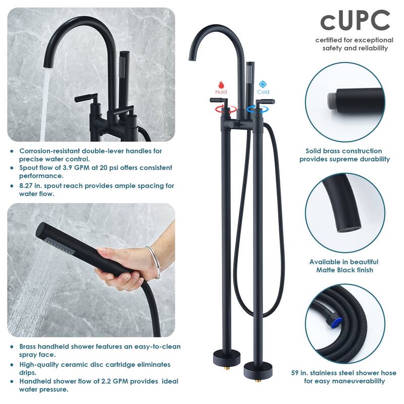 Altair Gnosall Double Lever Handle Freestanding Floor Mounted Tub Filler with Handshower