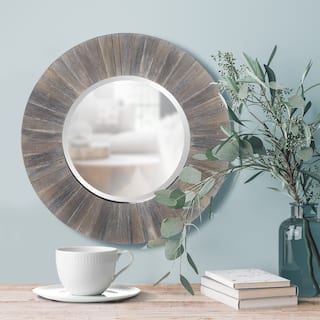 Allan Andrews Round Beveled Mirror with Radiating Wood Slat Frame - 18"D