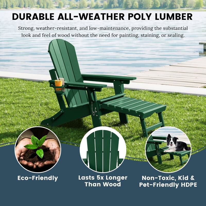 Laguna Outdoor Folding Adjustable Adirondack Chair with Cup Holder & Hideaway Ottoman