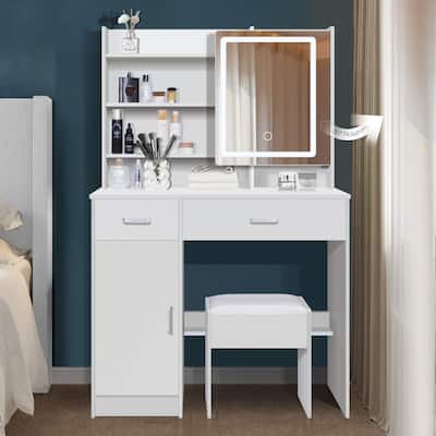 Makeup Vanity Desk with Lights,Vanity Set with Mirror,Large Drawers & Three Level Storage Dreeser,3 Lights Brightness