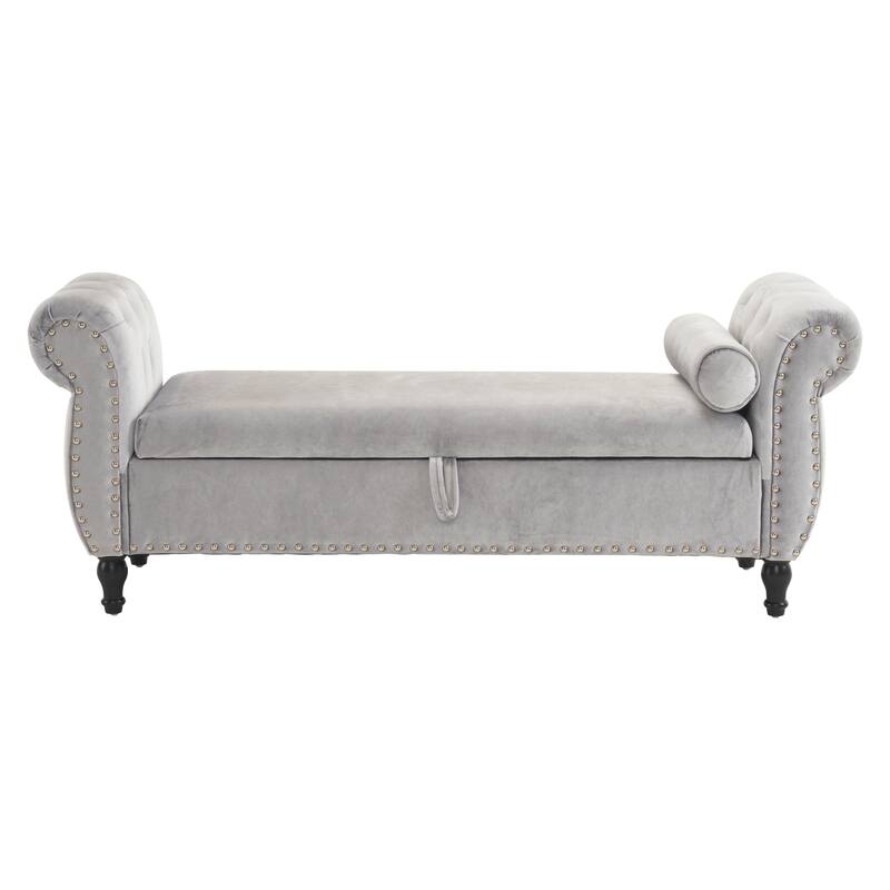 Luxurious Velvet Ottoman Bench with Spacious Storage and Decorative Trim