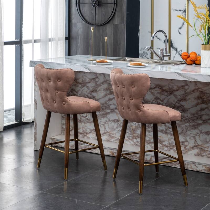 Modern Faux Leather Tufted Nailhead Trim Counter Stool Set of 2