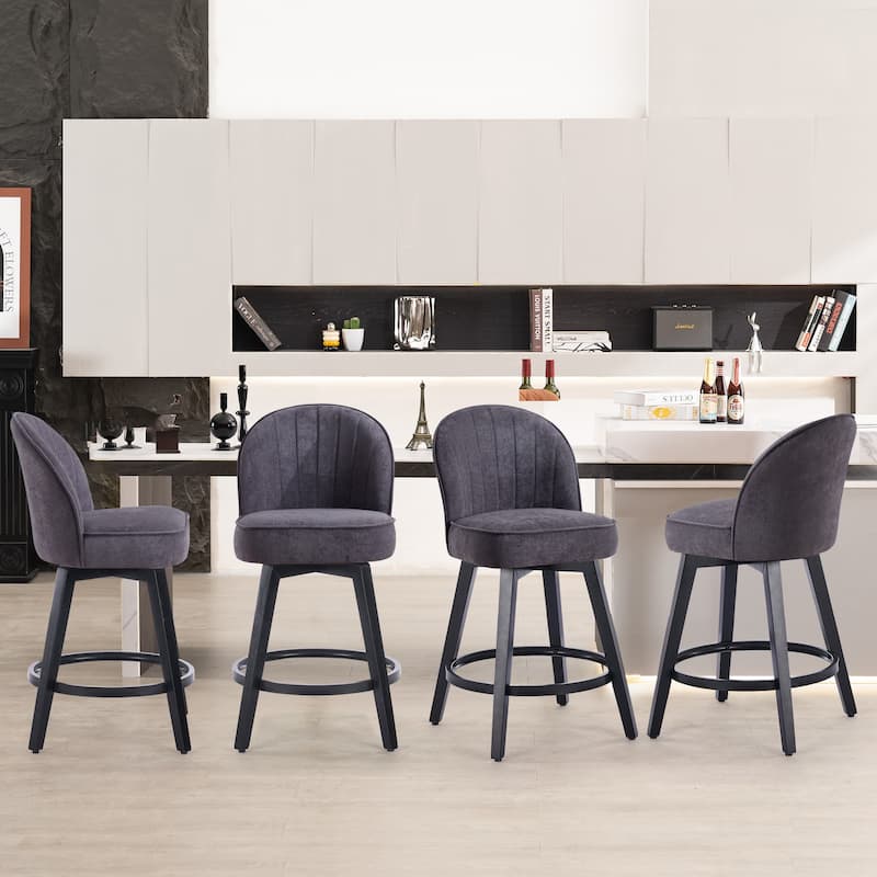 HOMYKA Swivel Bar Stool with Wood Legs Set of 4