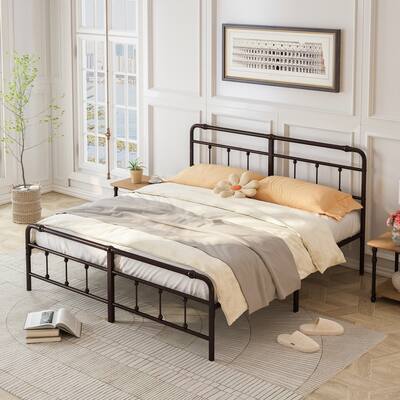 King Size Metal Platform Bed Frame with Victorian Style Wrought