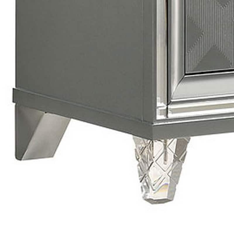 Nightstand with Embossed Pattern and Acrylic Legs, Gray