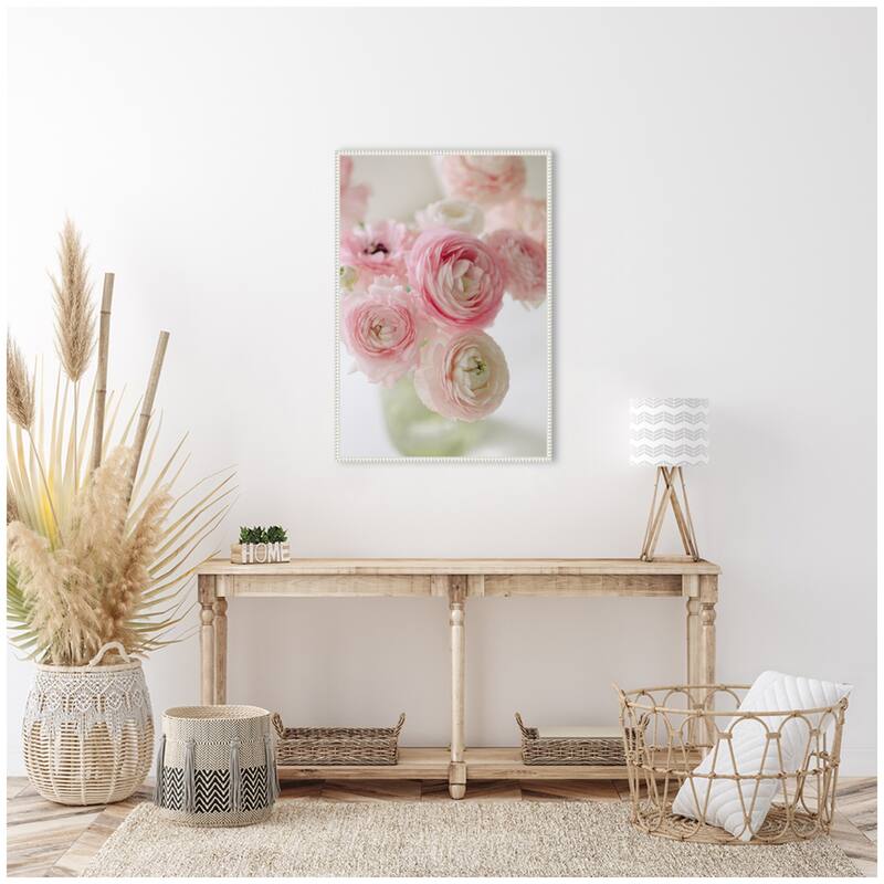 Kate and Laurel Sylvie Delicate Pink Ranunculus Flower Bouquet Framed Canvas by Kristy Campbell