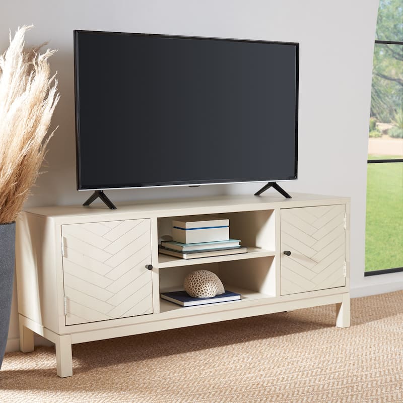 SAFAVIEH Ajana 47-inch Storage Media TV Stand - 47.3" W x 15.8" L x 20" H - Distressed White