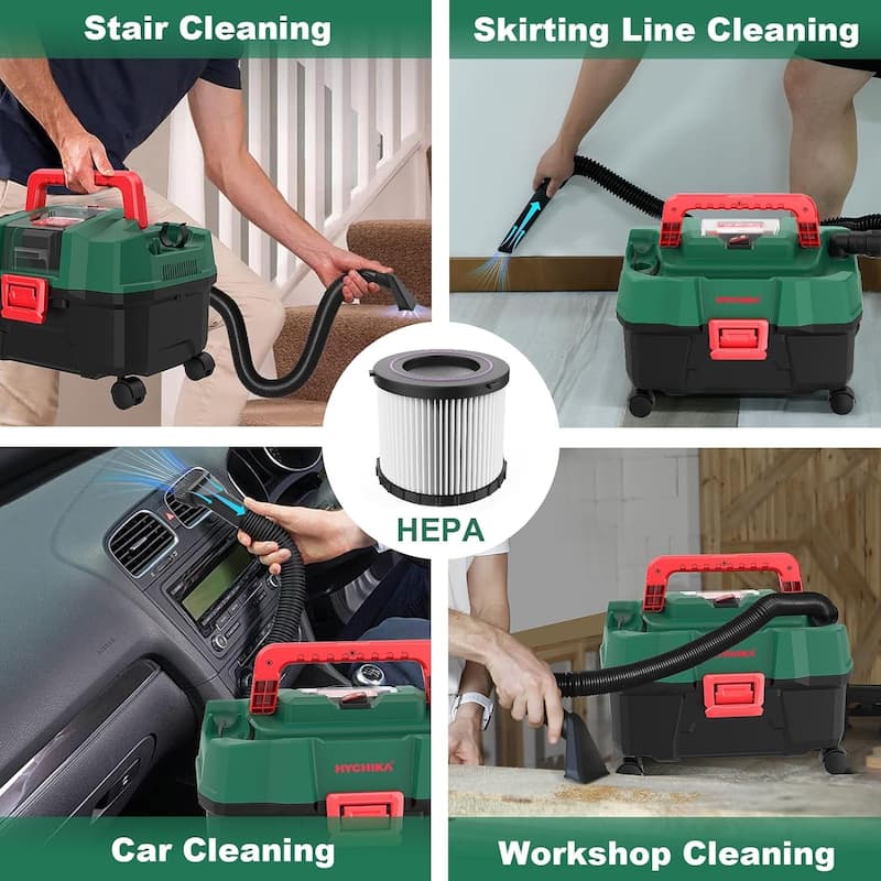 HYCHIKA 18V Cordless Shop Wet Dry vacuums, 4 Gallon Wet and Dry Vacuum