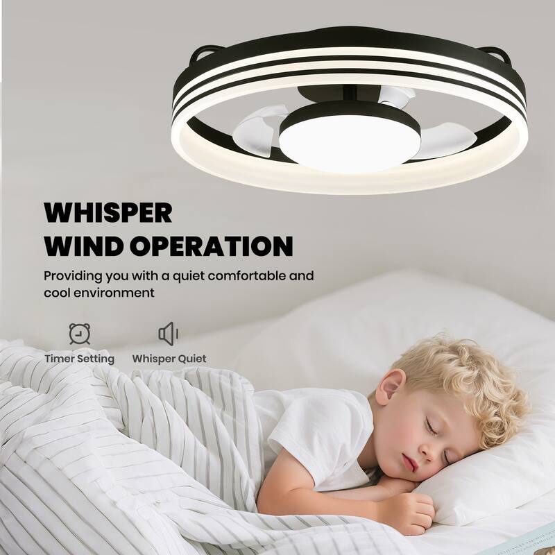 20 in Smart Bladeless Dimmable Flush Mount Ceiling Fans with Remote and Lights - 19.7''-2 Lights