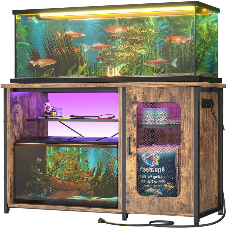 Aquarium Stand with USB Port and LED Light, Fish Tank Stand with Cabinet