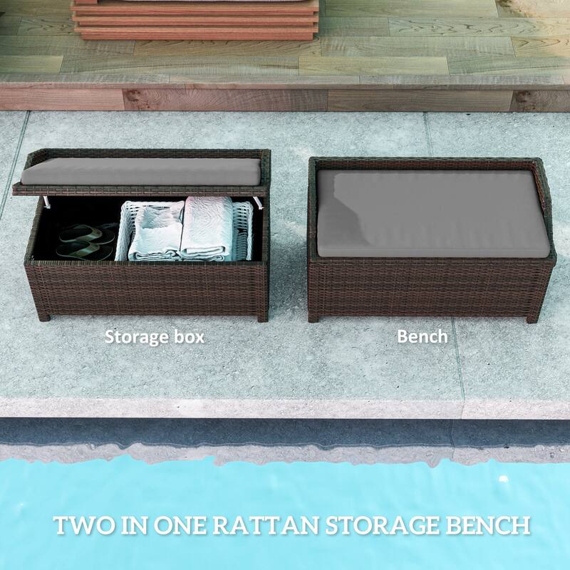 2-in-1 Storage Bench with Plush Cushion, Aluminum Frame & Handles - 40.25" W x 20" D x 20.5" H