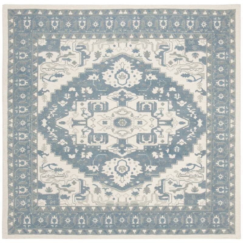 SAFAVIEH Handmade Restoration Vintage Boho Doina Oriental Wool Rug - 6' Square - Ivory/Charcoal