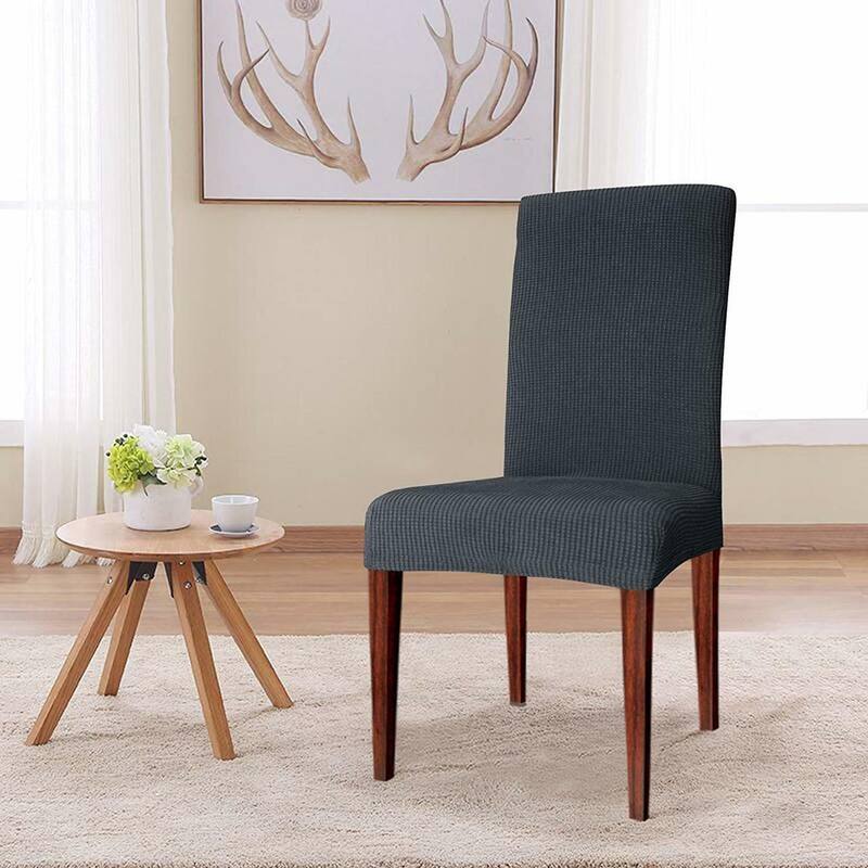 Enova Home Elegant Knitting Jacquard Box Cushion Dining Chair Slipcover - Grey