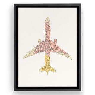 Americanflat - Vintage Map Plane Collage I by Chaos & Wonder Design Floating Canvas Frame - Modern Wall Art Decor
