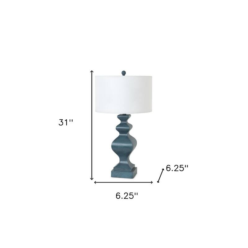 Set of 2 Contemporary 31" Distressed Teal Blue Table Lamps with Drum Cotton Shade and Rotary Switch - 31"H x 6.25"W x 6.25"D