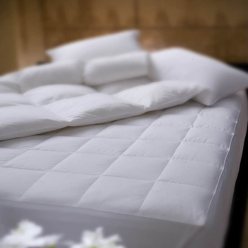 Down Alternative Quilted Mattress Pad - 100% Cotton Shell - 8” Box Quilting - 18" Skirt - White