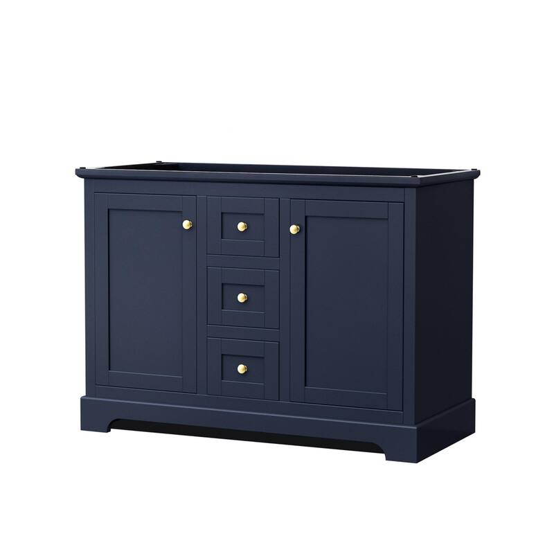 Wyndham Collection Avery 48" Double Free Standing Vanity Cabinet Only - Dark Blue / Brushed Gold Hardware