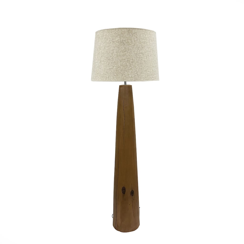 Brown 59" Tall Resin Floor Lamp with Woodgrain Base and Linen Shade