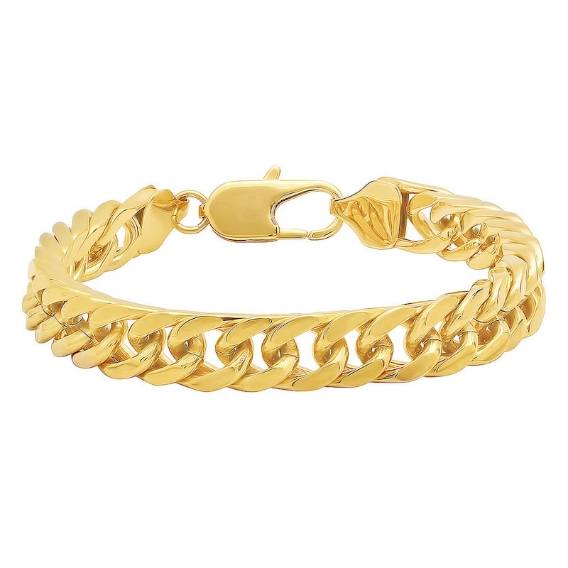 Steel Nation Stainless Steel Block Curb Bracelet - Yellow - Over 9 Inches