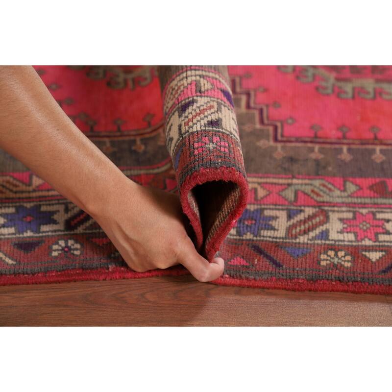 Pink Ardebil Persian Vintage Area Rug Hand-Knotted Wool Carpet - 3'11" x 7'7"