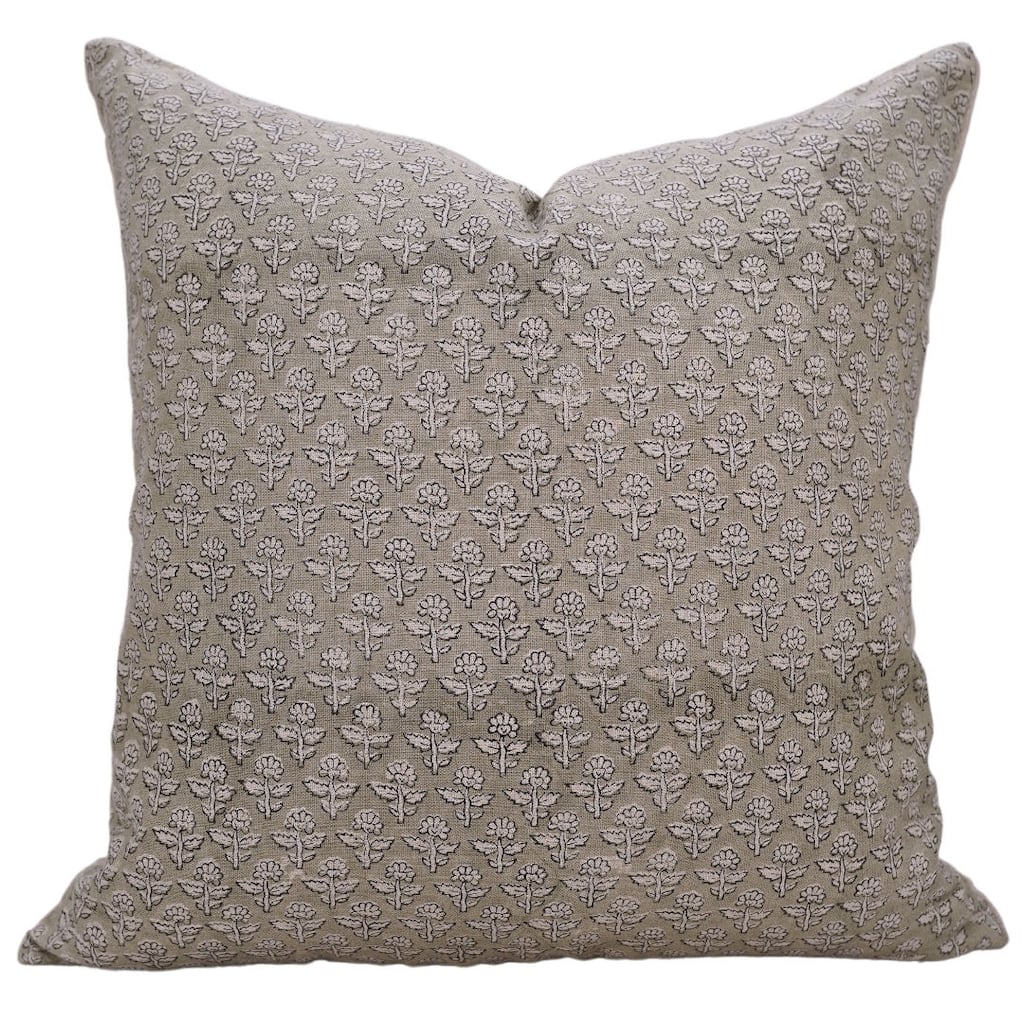 Linen Farmhouse Block print pillow Cover - Gulmohar