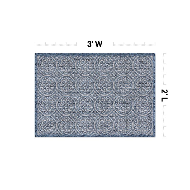 World Rug Gallery Transitional Floral Circles Textured Flat Weave Indoor/Outdoor Area Rug