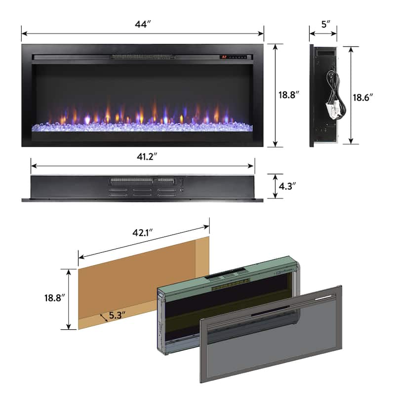44 Inch In Wall Recessed Electric Fireplace