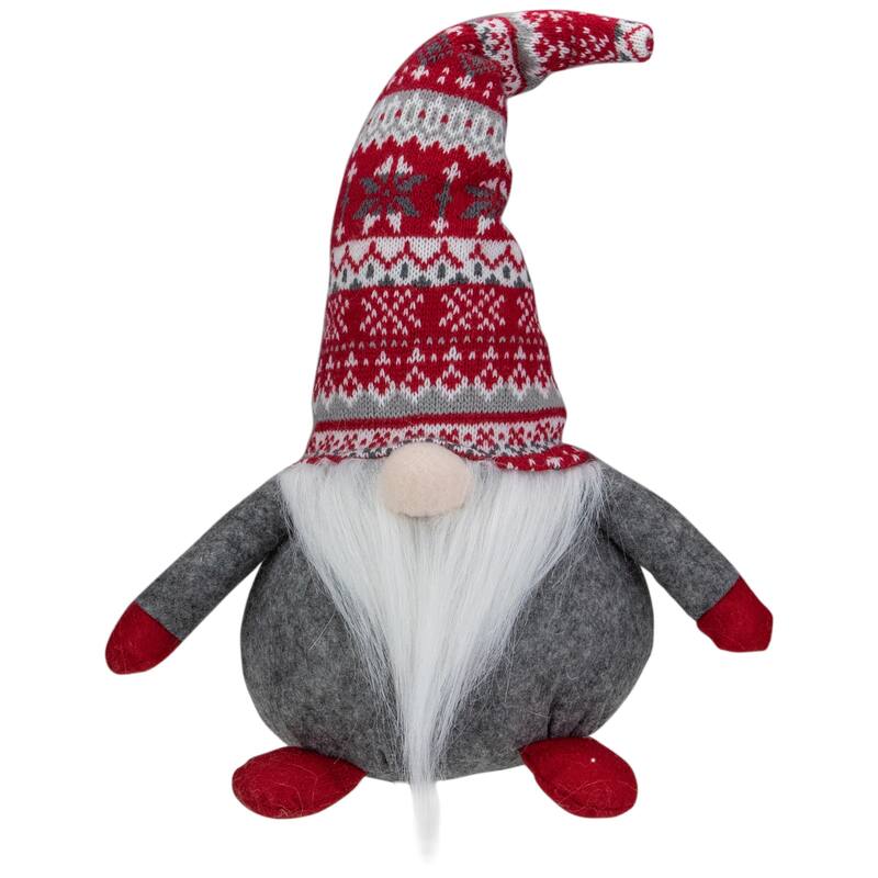 17-Inch Red Gray and White Lodge-Style Tabletop Gnome Christmas Decoration - 17"