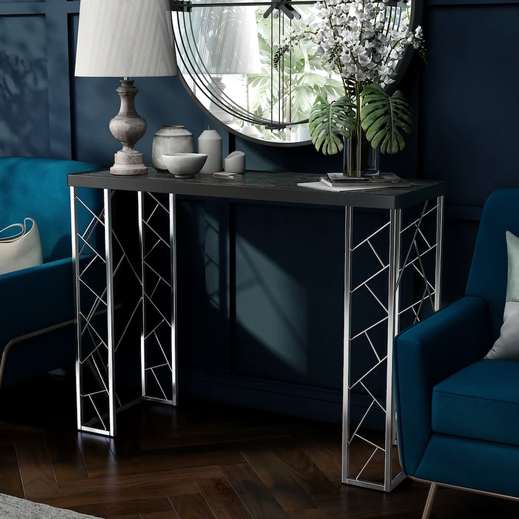 Allison Modern Black and Chrome 39-inch Faux Marble Sofa Table by Silver Orchid