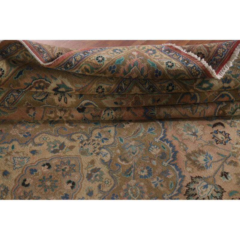 Hand Knotted Oriental 100% Wool Carpet Traditional Floral Coral Mashad Area Rug - 12' 11'' X 9' 6''