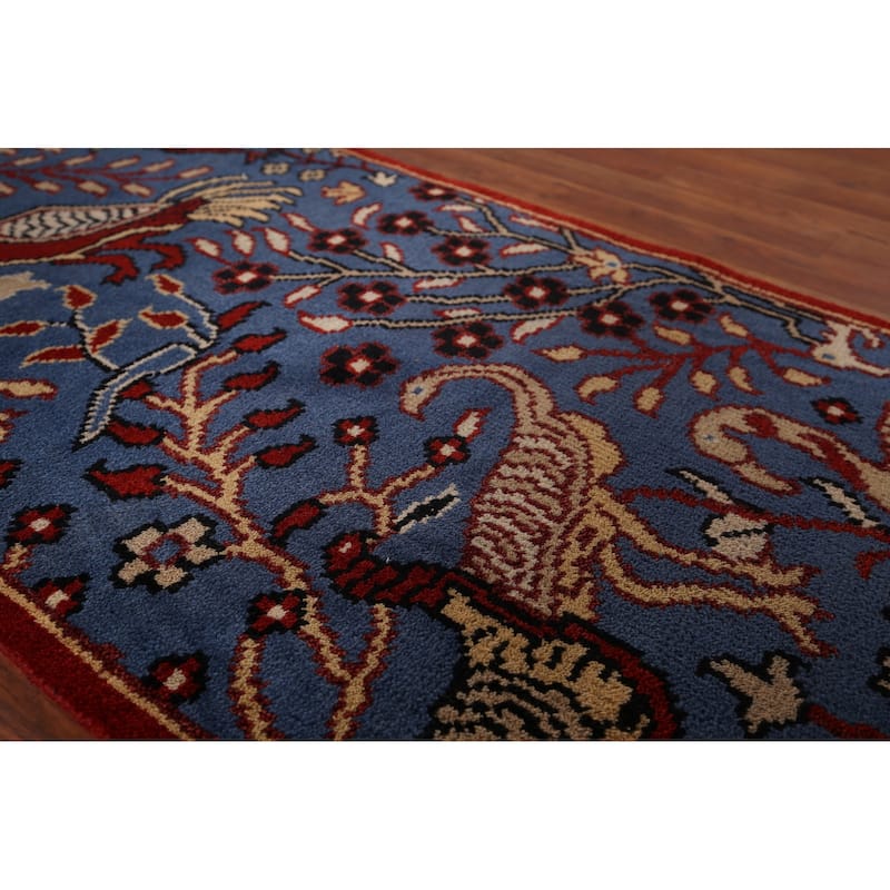 Animals Design Blue Ziegler Oriental Runner Rug Handmade Wool Carpet - 2'7"x 9'11"