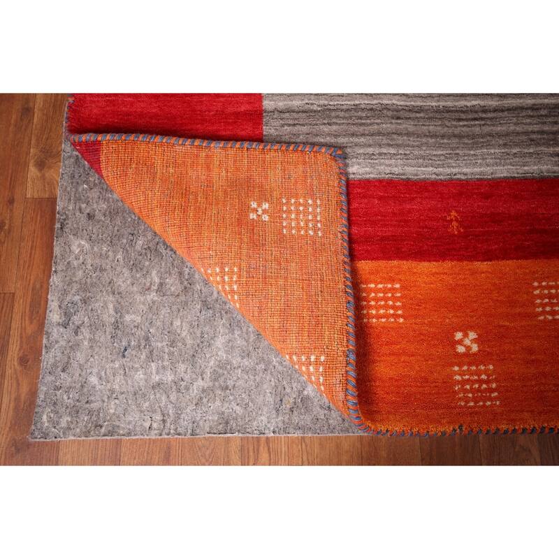 Striped Gabbeh Indian Area Rug Handmade Oriental Beige Wool Carpet - 8'4" x 9'8"