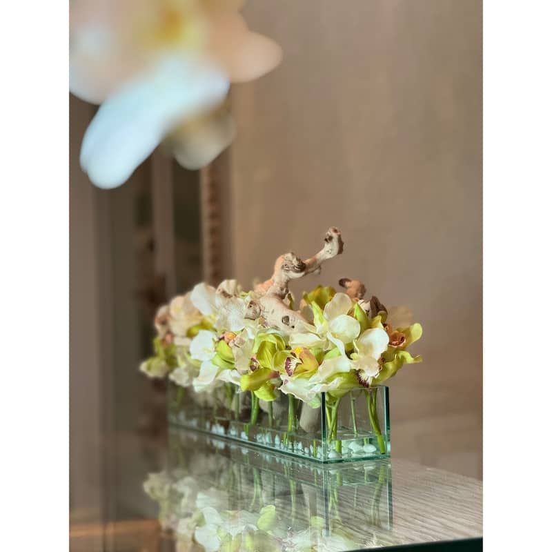 Casa Moderna with White Vandas and Green Cymbidiums - 36"L x 8"W x 8"D