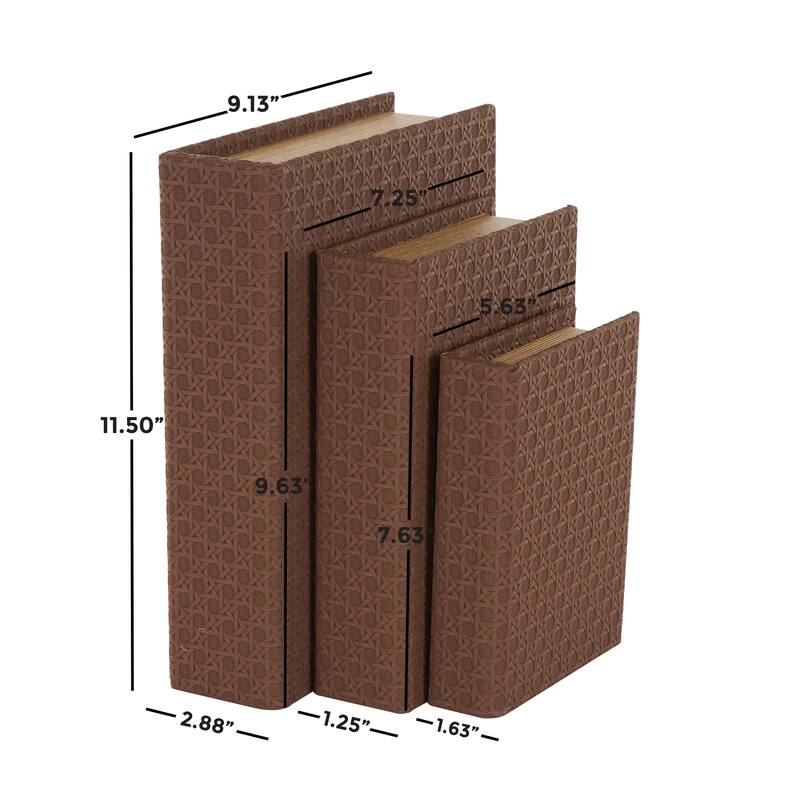 Faux Leather Book Shaped Decorative Box - Set of 3 Brown, Cream, Black, Copper - Roche River Decor
