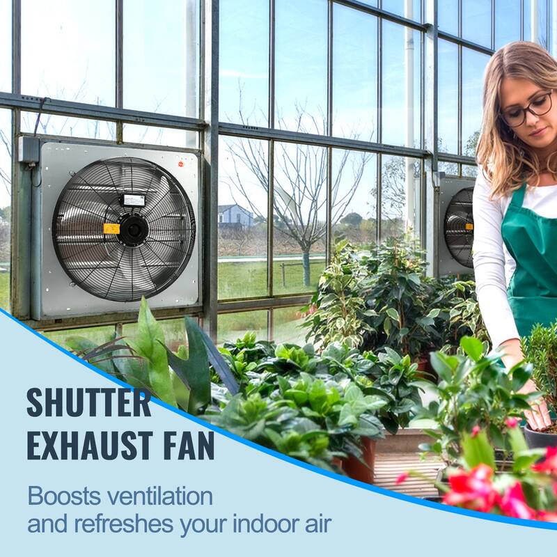24" Shutter Exhaust Fan, High-speed 3320 CFM, Aluminum Wall Mount Attic Fan with AC-motor, Ventilation and Cooling