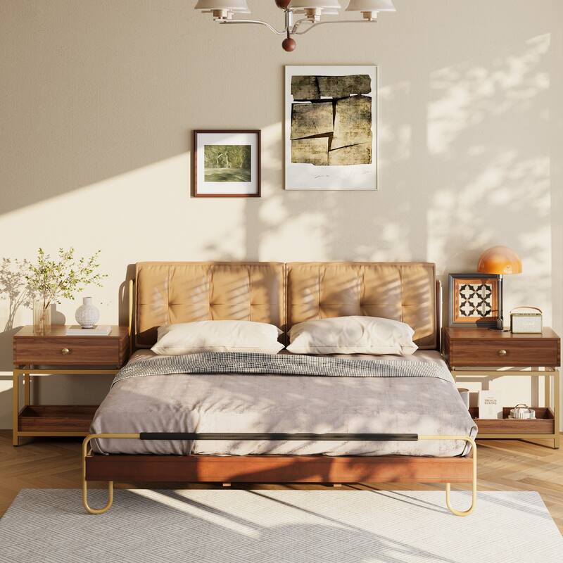 Anmytek 2 Tier Gold Metal Frame End Table with Drawer and Open Shelf Modern Nightstand Sofa Side Table Bedroom Living Room