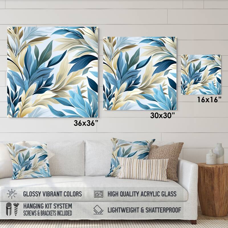 Designart "Coastal Neutrals Tropical Pattern" Abstract Gloss Wall Decor Blue - Tropical Acrylic Wall Art For Bedroom