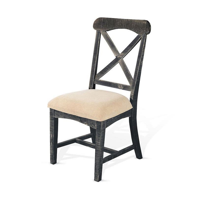 Black/Beige Fabric Upholstered Wood Frame Dining Chair, Set of 2, Sturdy Dining Chair for Dining Rooms - 19.5