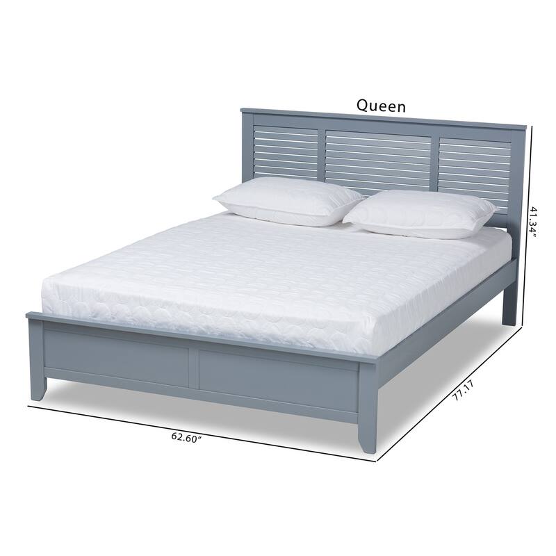 Rustic Ranch Grey Wood Platform Bed - Full Size, Modern Farmhouse Style Bed Frame with Headboard